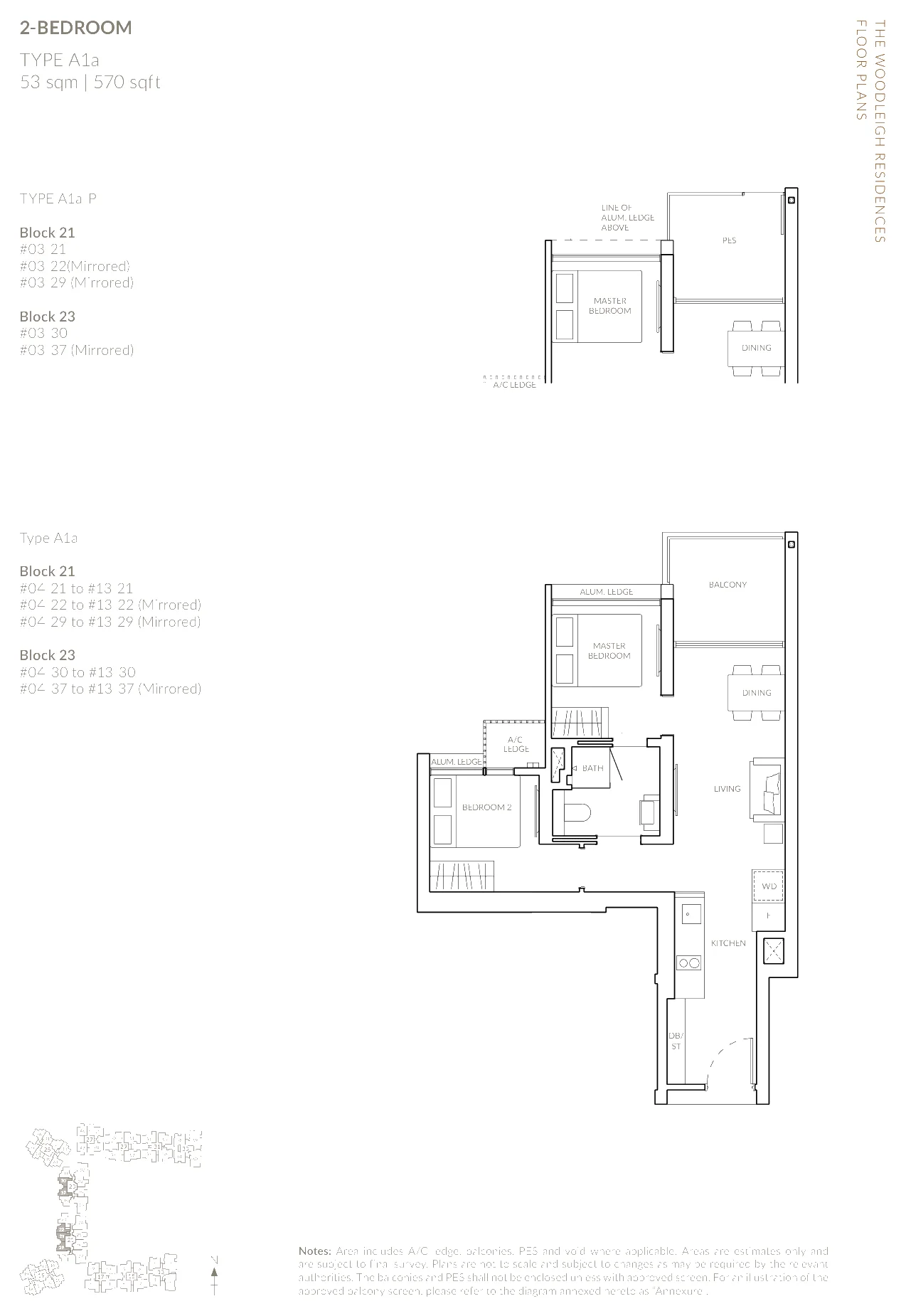 The Woodleigh Residences floor plan, type A1a: 2-Bedroom and 2-Bedroom Deluxe, 570 sq ft