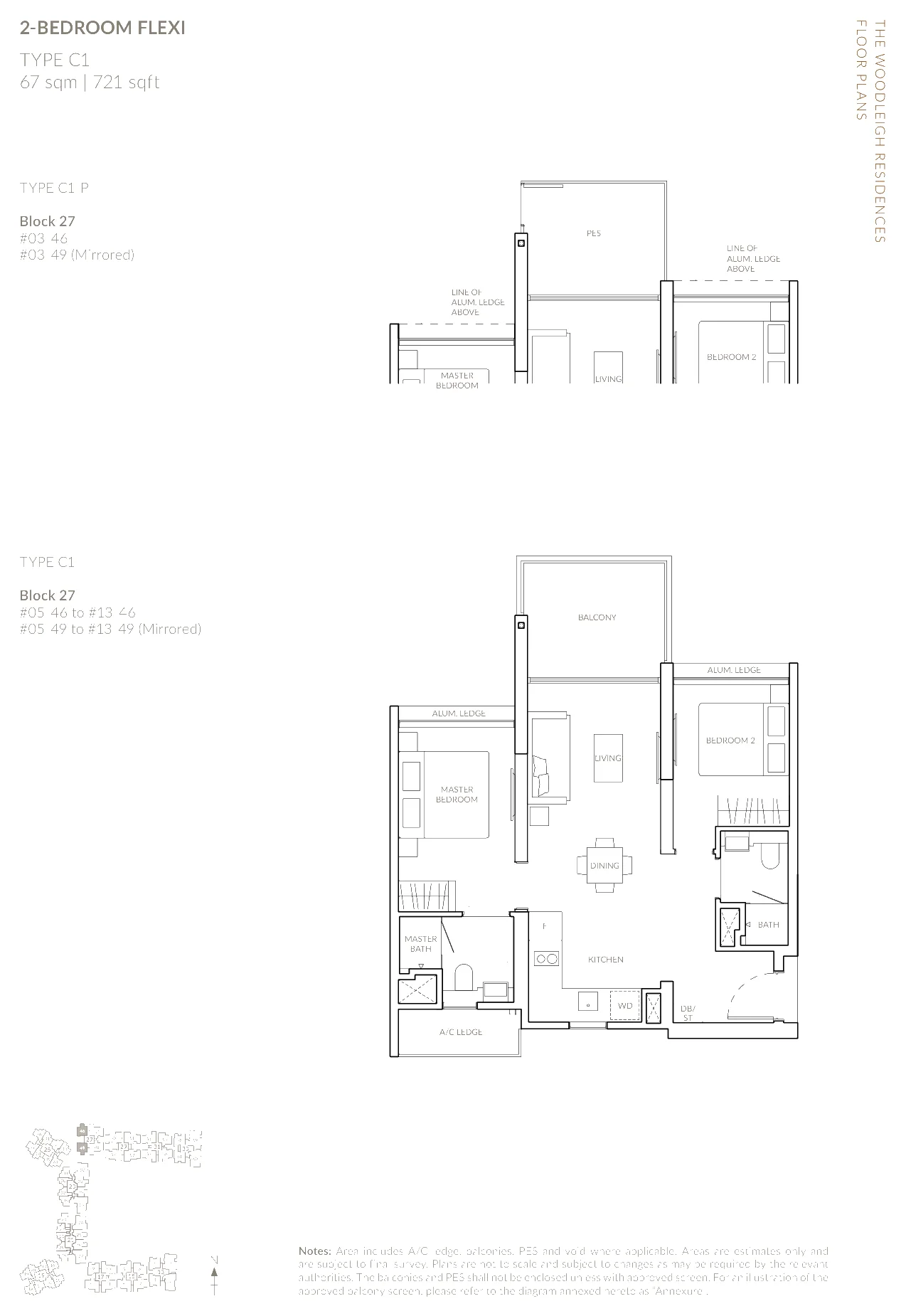 The Woodleigh Residences floor plan, type C1: 2-Bedroom Flexi, 721 sq ft