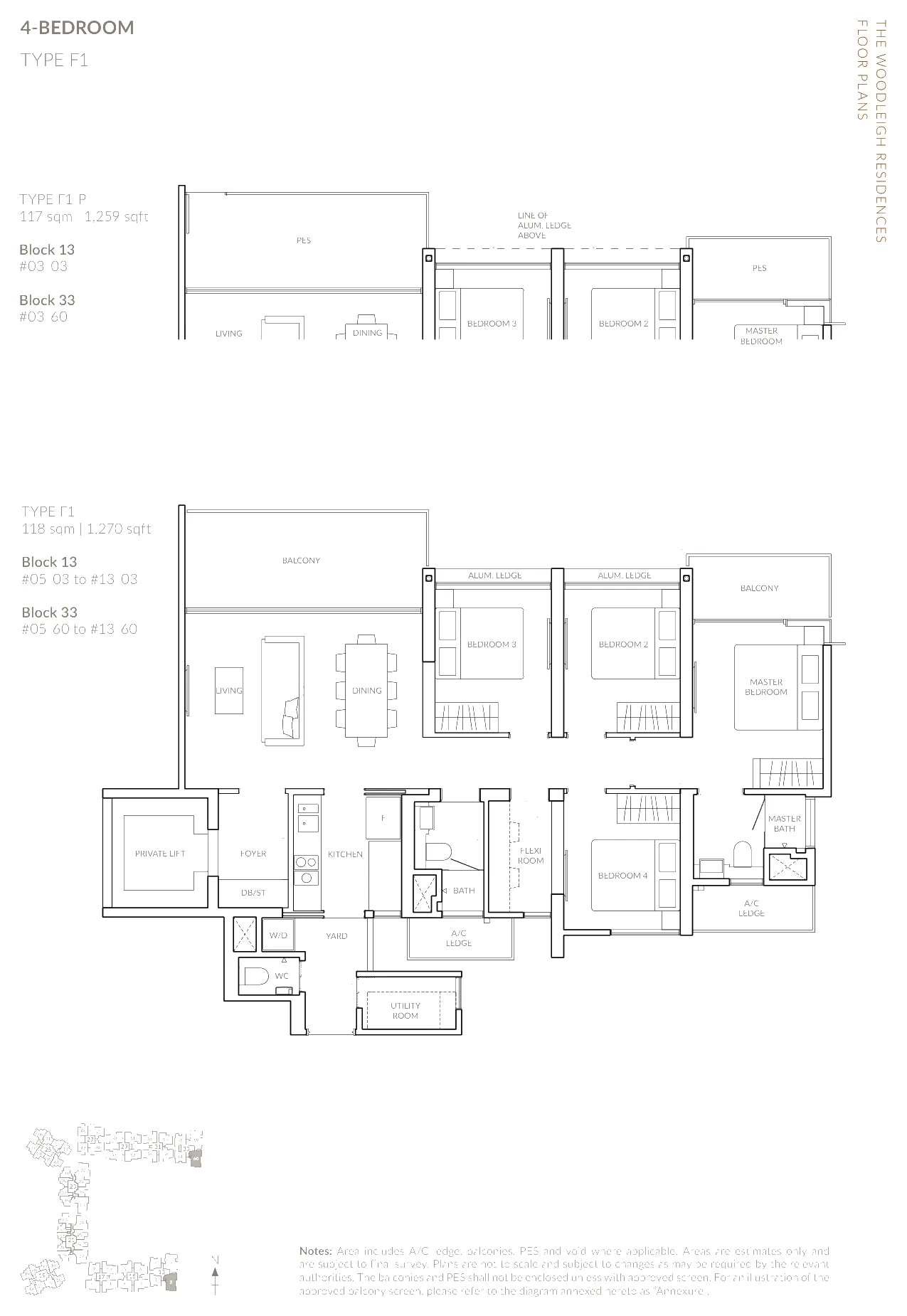 The Woodleigh Residences floor plan, type F1: 4-Bedroom, 1,270 sq ft