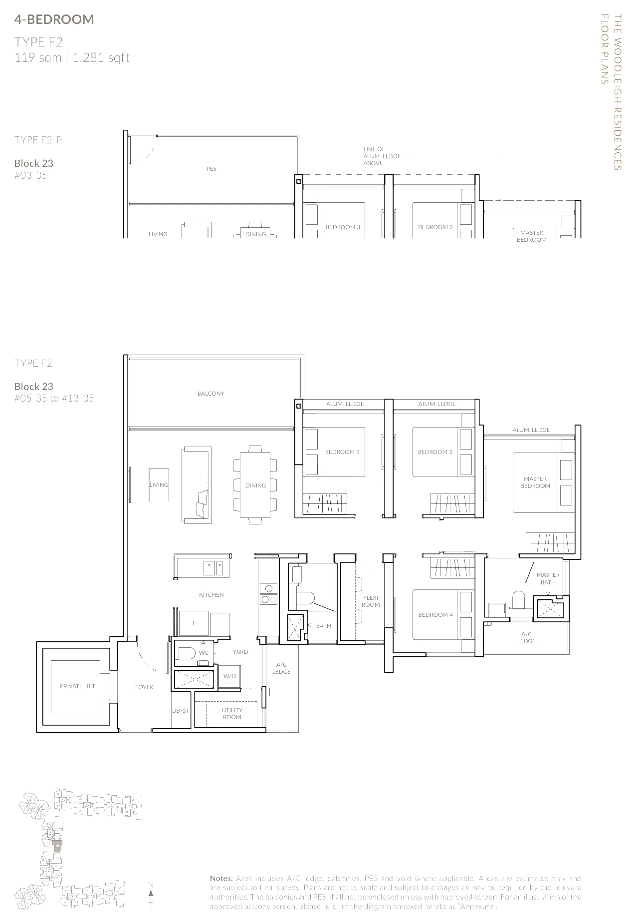 The Woodleigh Residences floor plan, type F2: 4-Bedroom, 1,281 sq ft