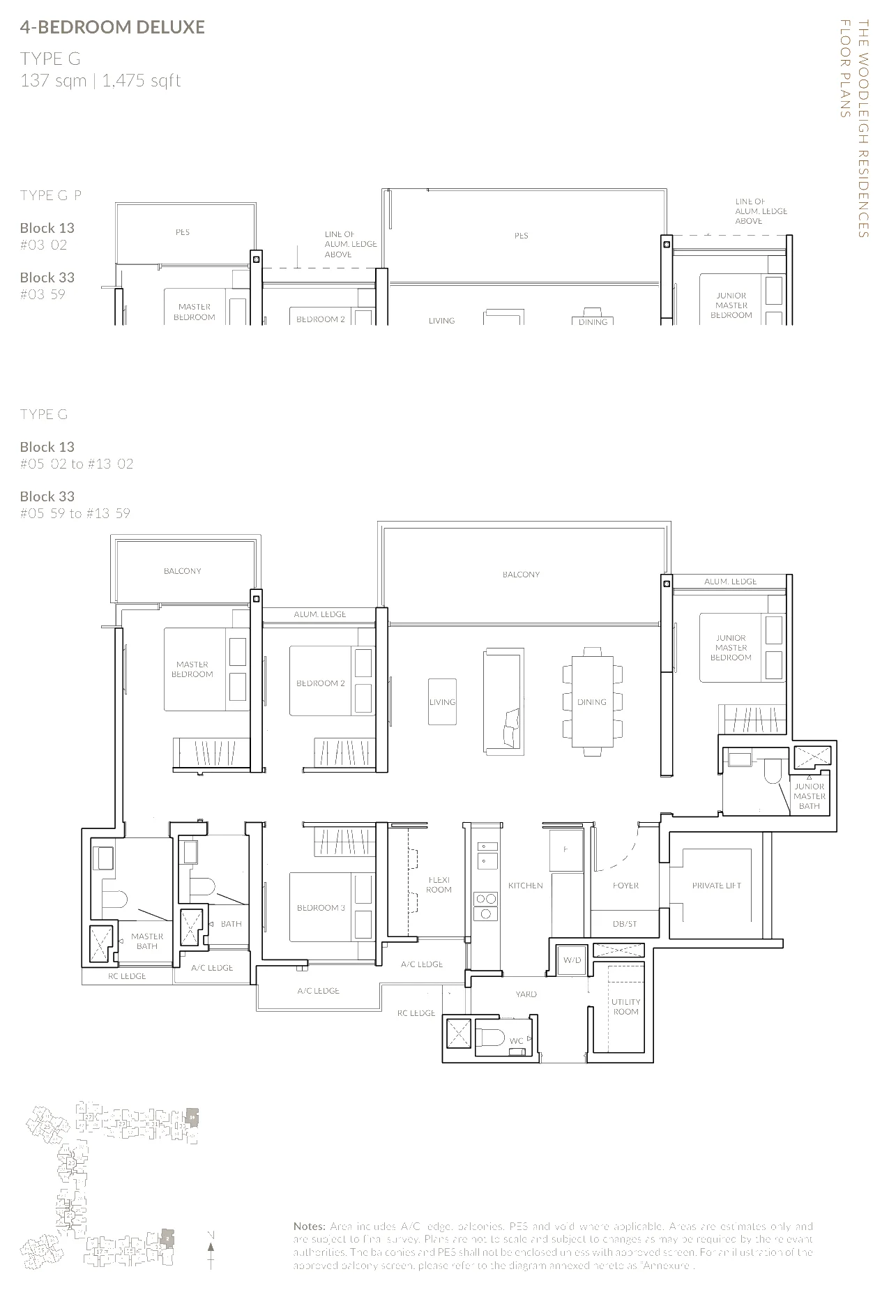 The Woodleigh Residences floor plan, type G: 4-Bedroom Deluxe, 1,475 sq ft