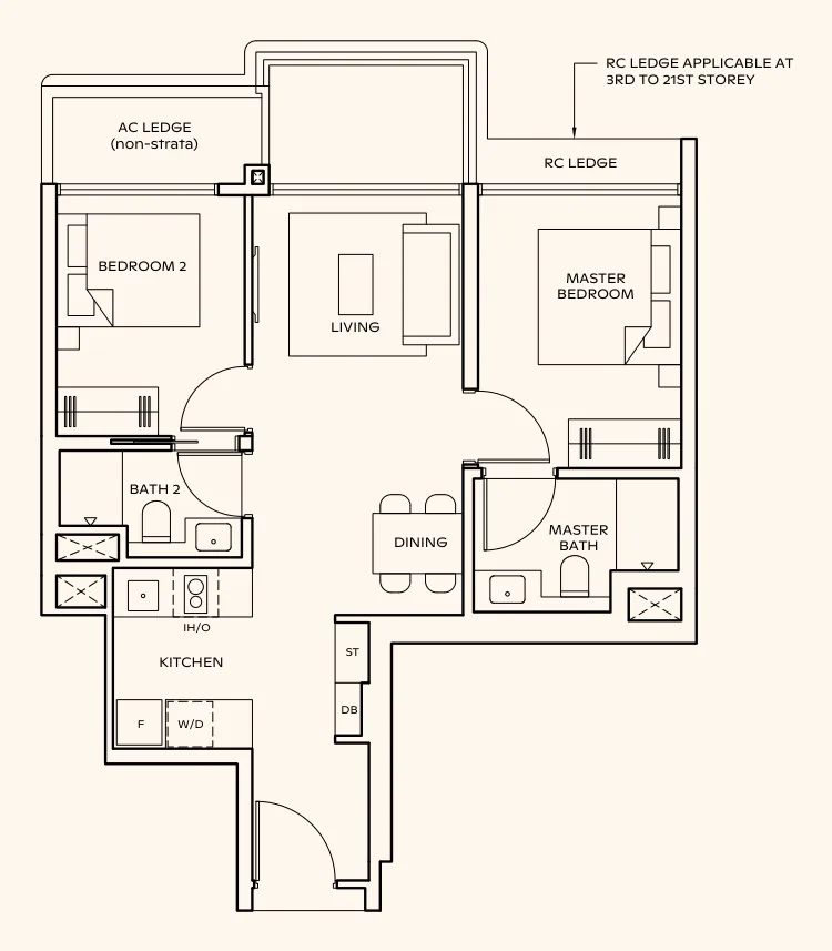 Thomson Reserve floor plan, type BP4: 2-Bedroom Premium, 678 sq ft