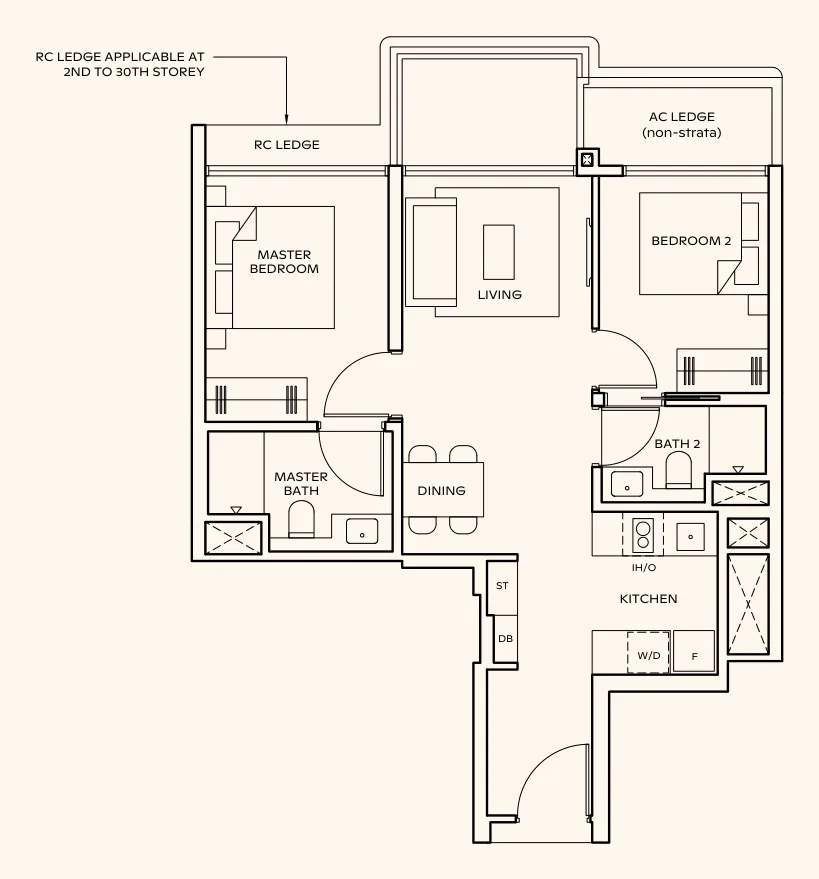 Thomson Reserve floor plan, type BP6 (L): 2-Bedroom Premium, 678 sq ft