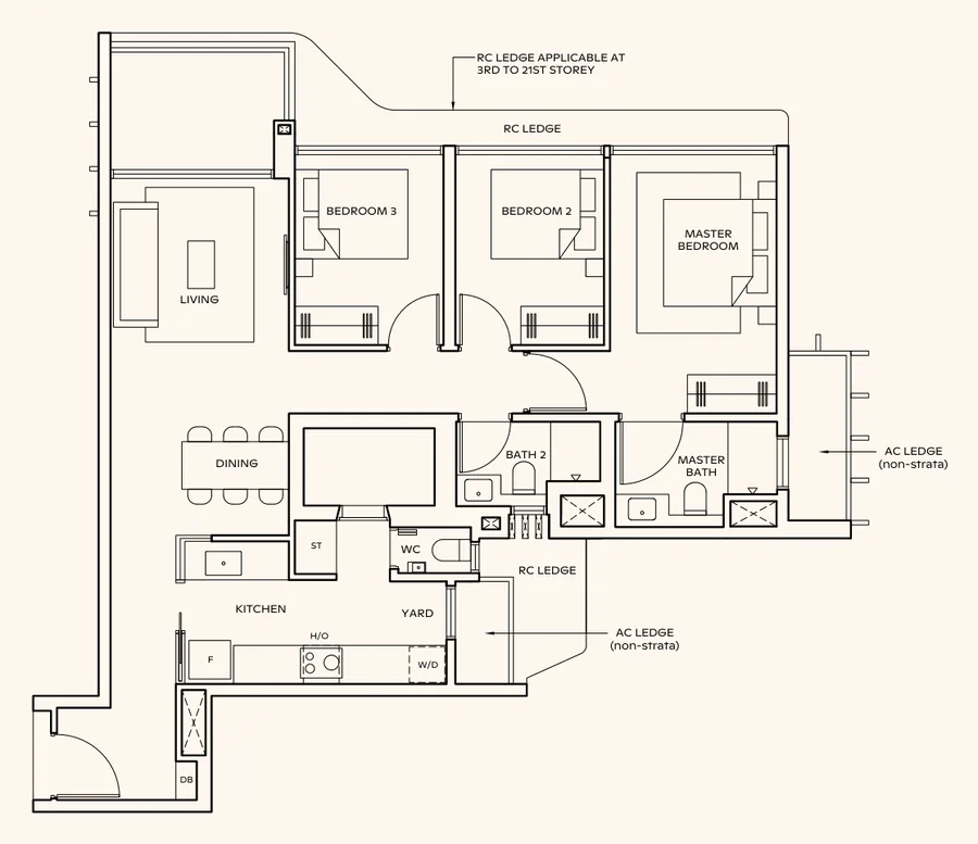Thomson Reserve floor plan, type CP5: 3-Bedroom Premium, 1,055 sq ft