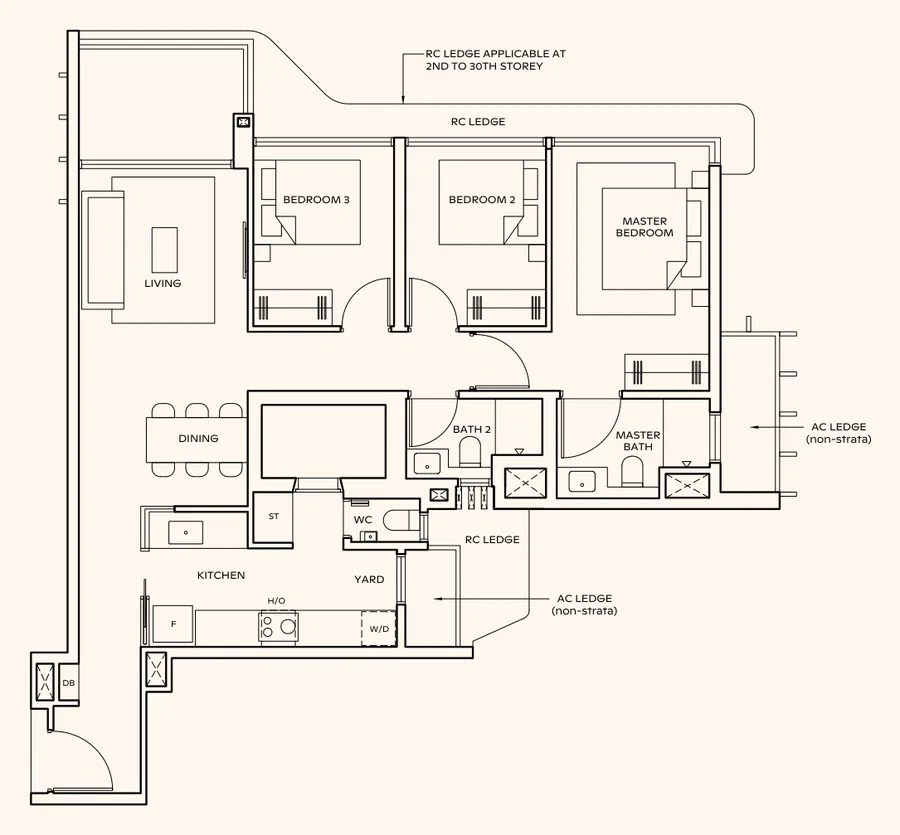Thomson Reserve floor plan, type CP7 (L): 3-Bedroom Premium, 1,055 sq ft