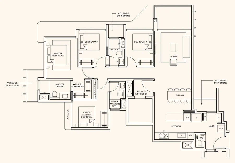 Thomson Reserve floor plan, type DP1 (L): 4-Bedroom Premium (private lift), 1,367 sq ft