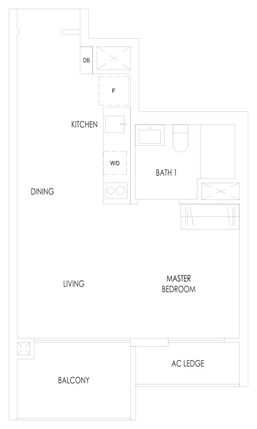 Treasure at Tampines floor plan, type A1: 1-Bedroom, 463 sq ft