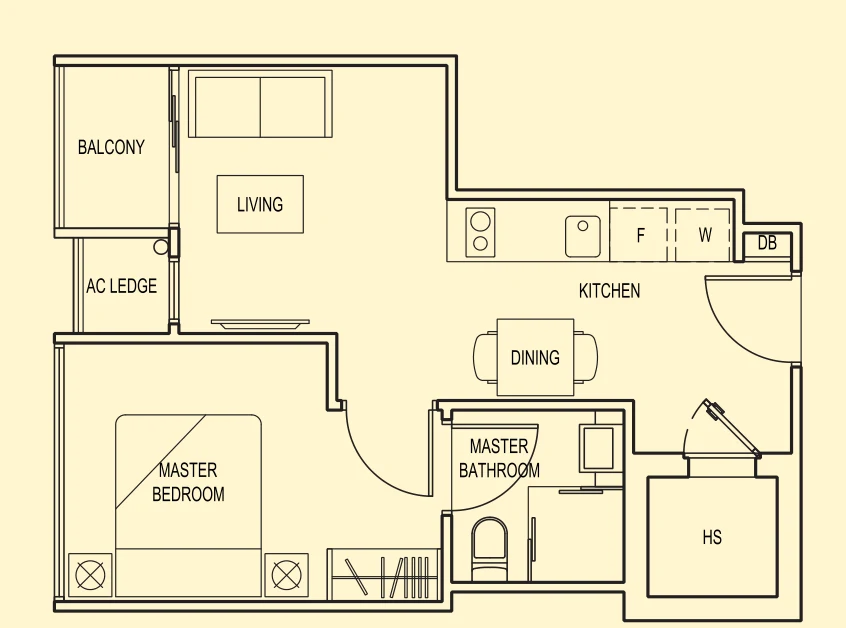 Treasures @ G6 floor plan, type A6: 1-Bedroom, 409 sq ft