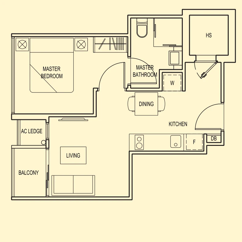 Treasures @ G6 floor plan, type A7: 1-Bedroom, 420 sq ft