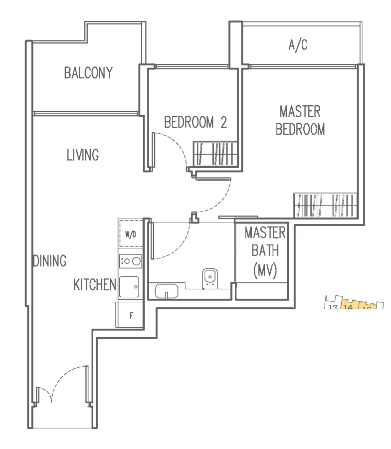 Trilive floor plan, type B1: 2-Bedroom, 549 sq ft