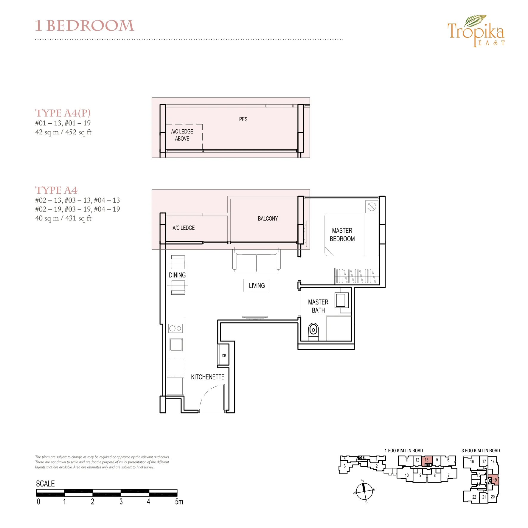 Tropika East floor plan, type A4: 1-Bedroom, 431 sq ft