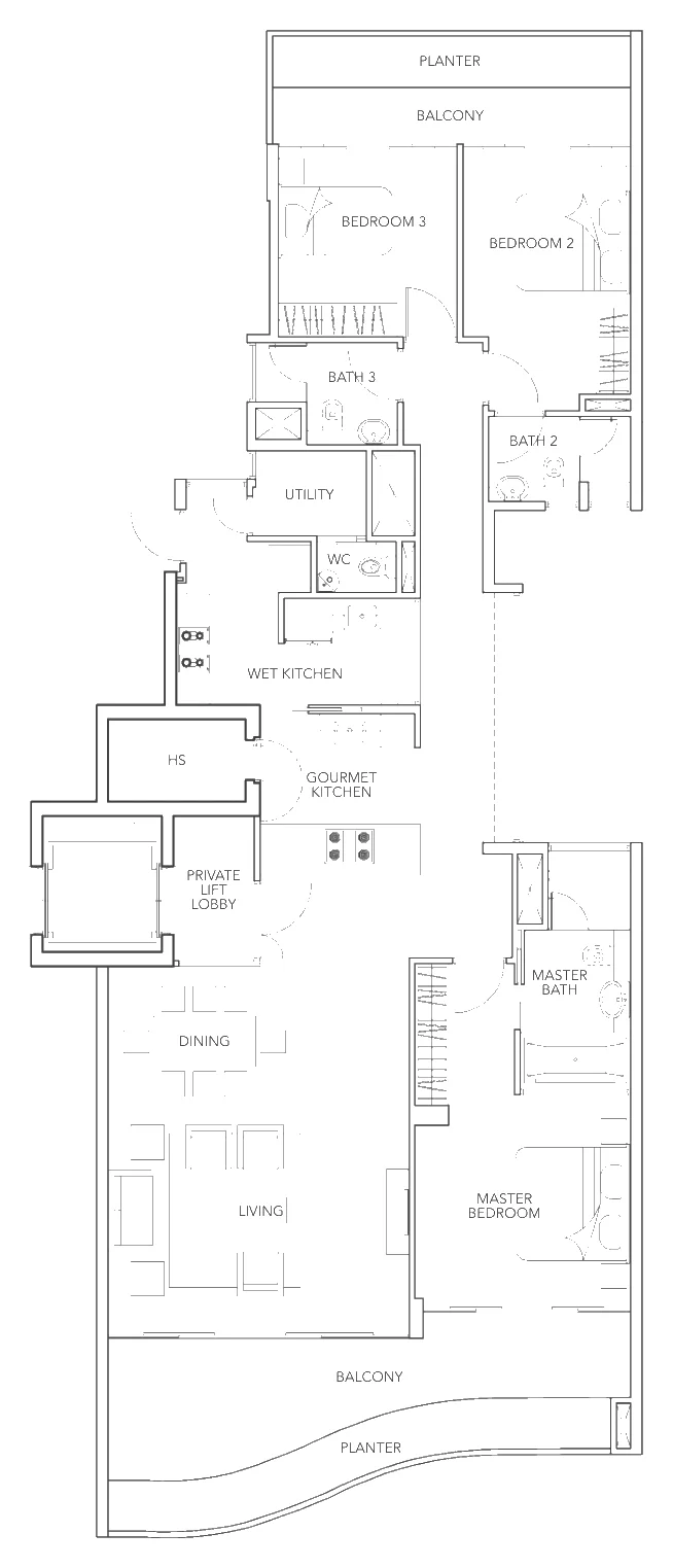 Turquoise floor plan, type A1: 3-Bedroom, 2,088 sq ft