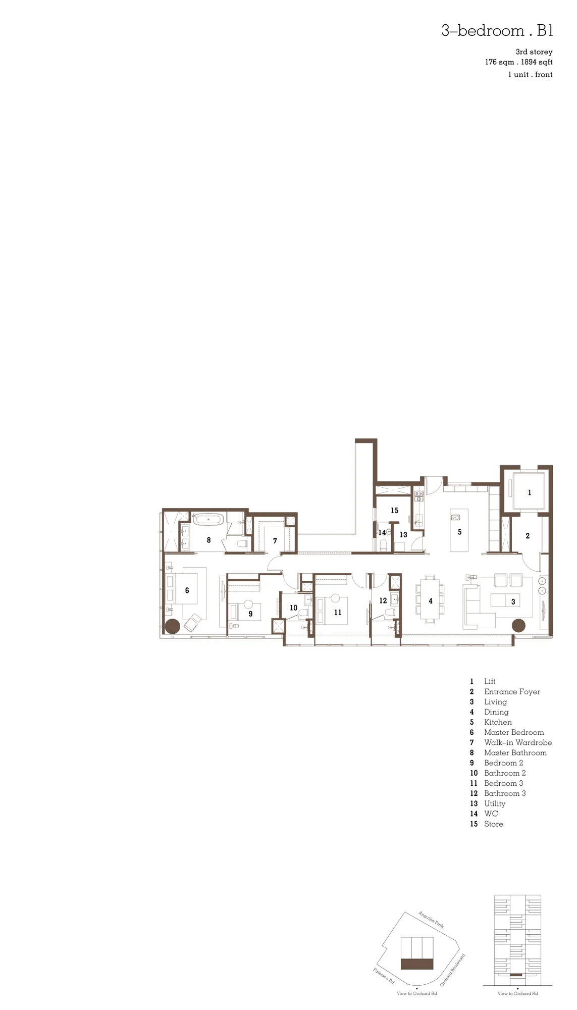 Twentyone Angullia Park floor plan, type B1: 3-Bedroom, 1,894 sq ft