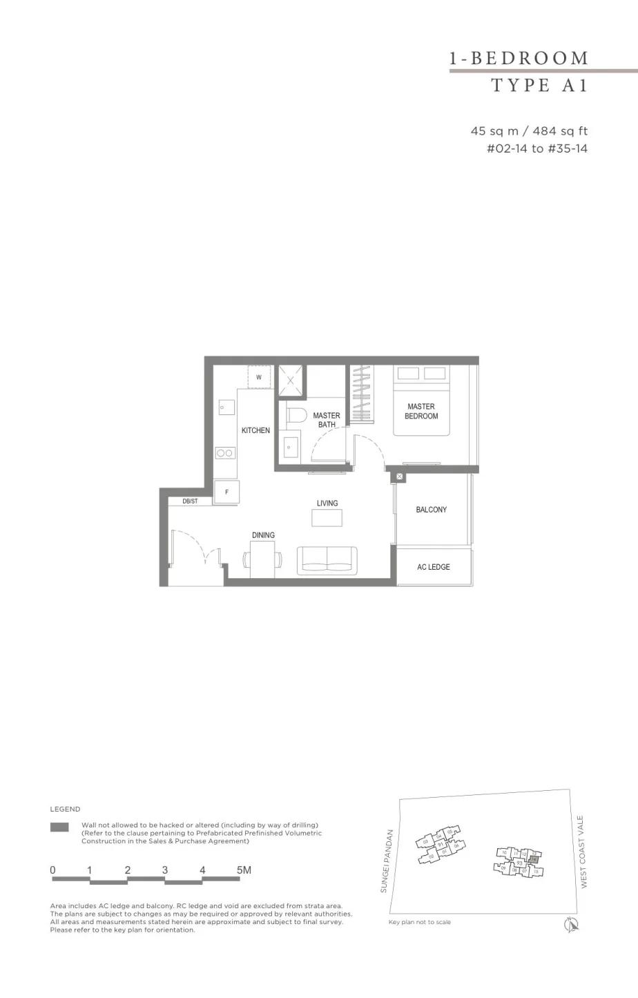 Twin VEW floor plan, type A1: 1-Bedroom, 484 sq ft