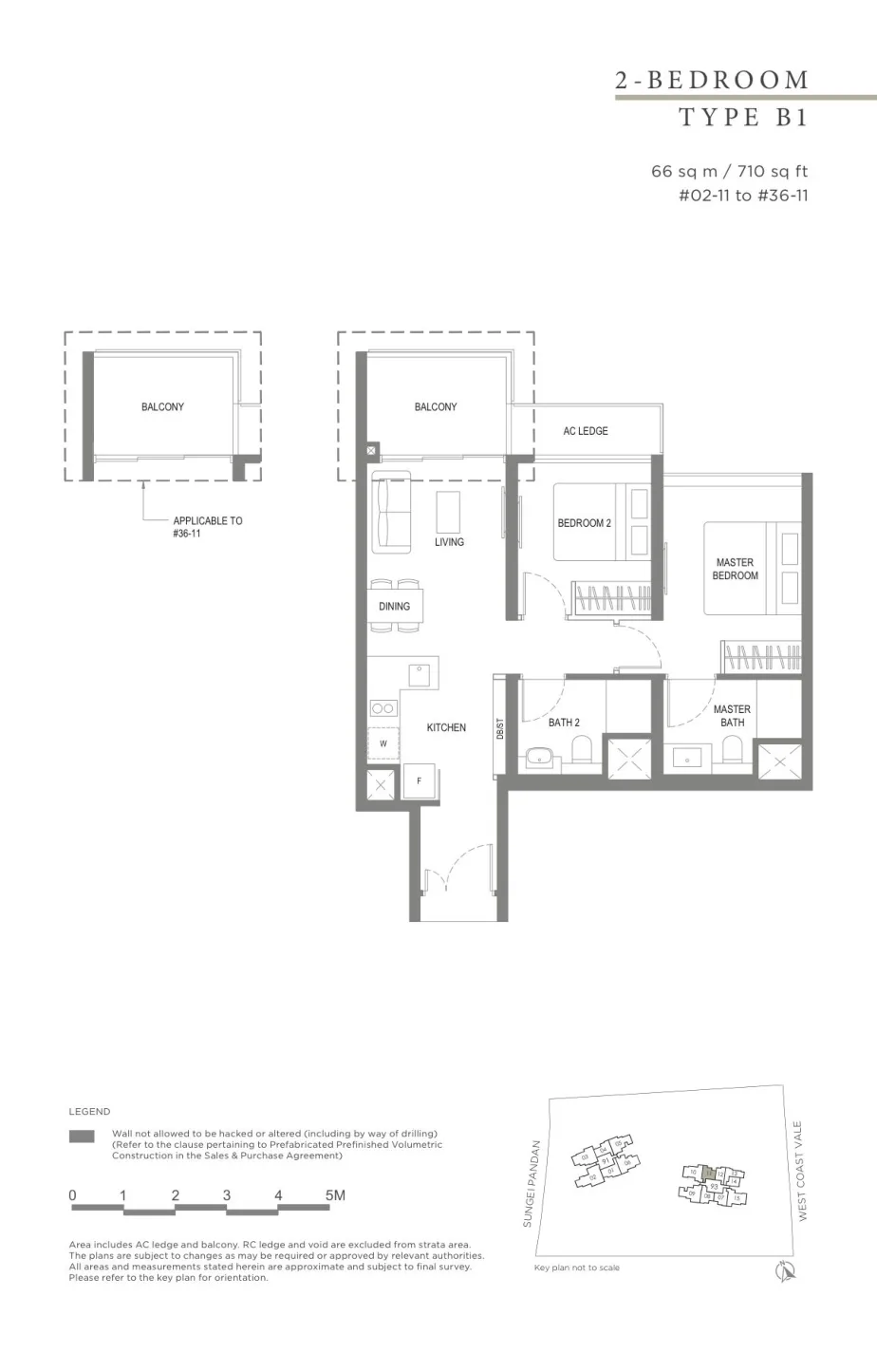 Twin VEW floor plan, type B1: 2-Bedroom, 710 sq ft