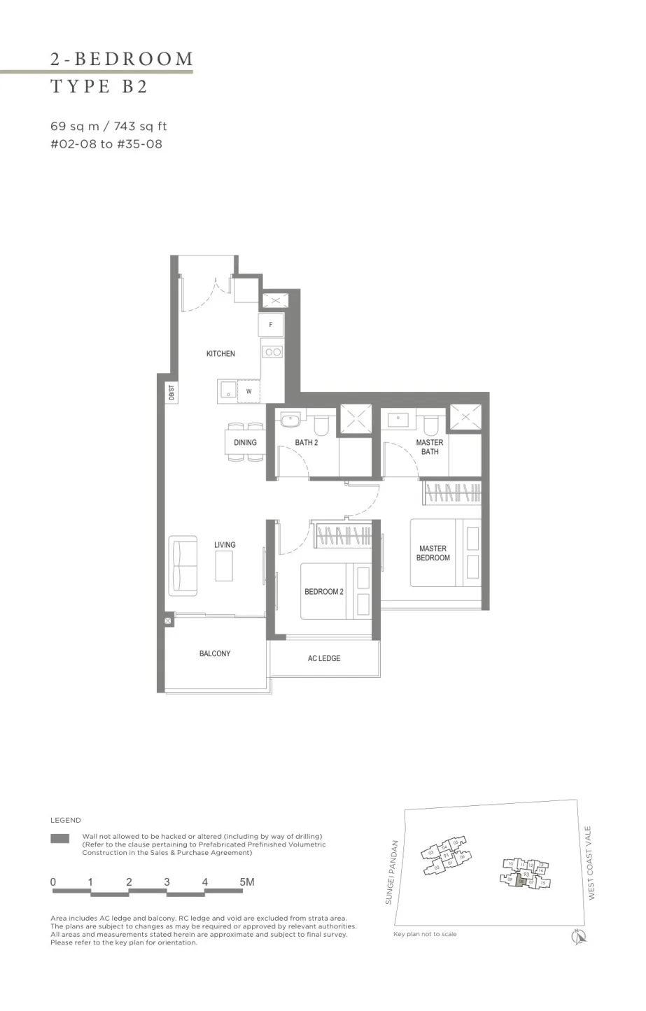 Twin VEW floor plan, type B2: 2-Bedroom, 743 sq ft