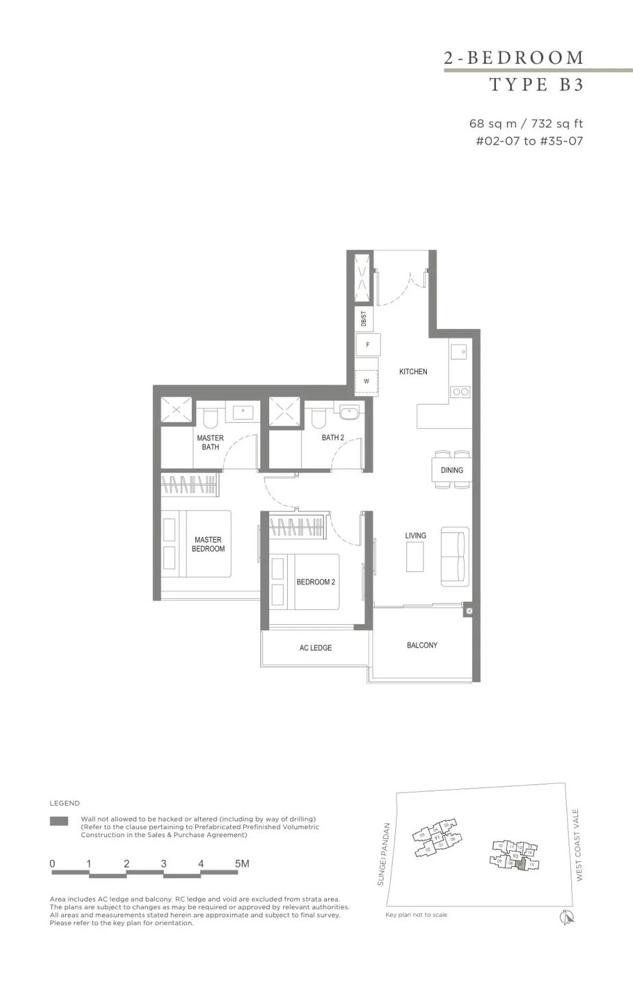 Twin VEW floor plan, type B3: 2-Bedroom, 732 sq ft