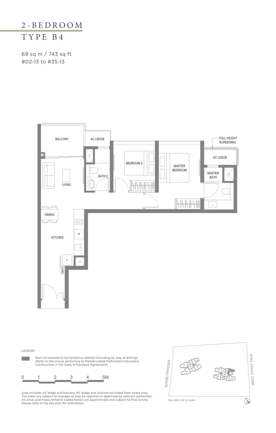 Twin VEW floor plan, type B4: 2-Bedroom, 743 sq ft