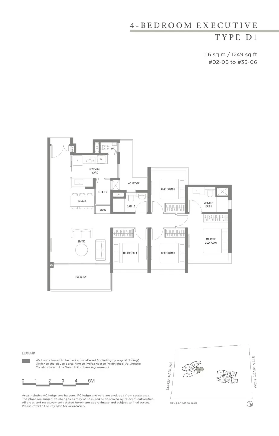 Twin VEW floor plan, type D1: 4-Bedroom Executive, 1,249 sq ft