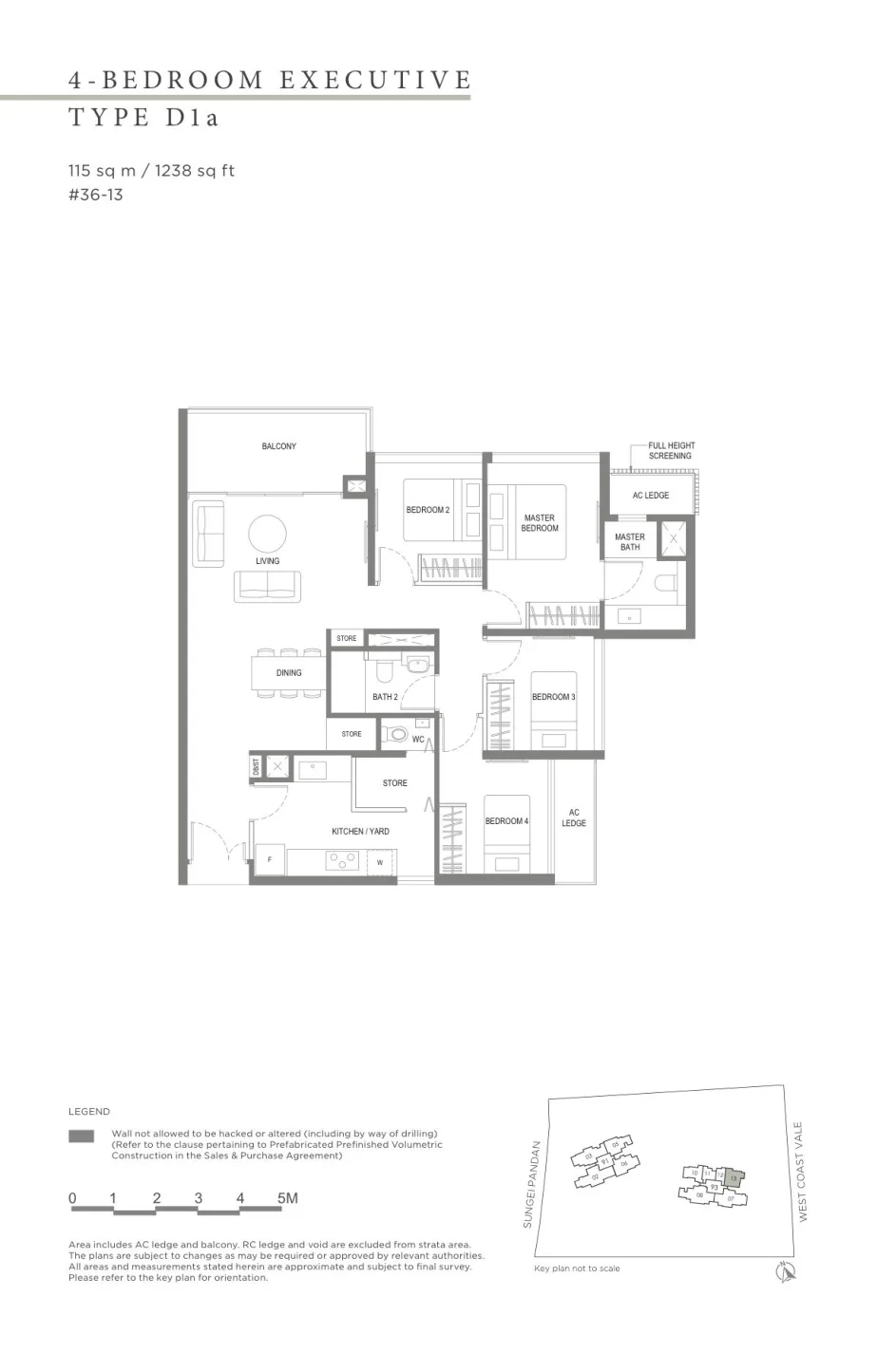 Twin VEW floor plan, type D1a: 4-Bedroom Executive, 1,238 sq ft