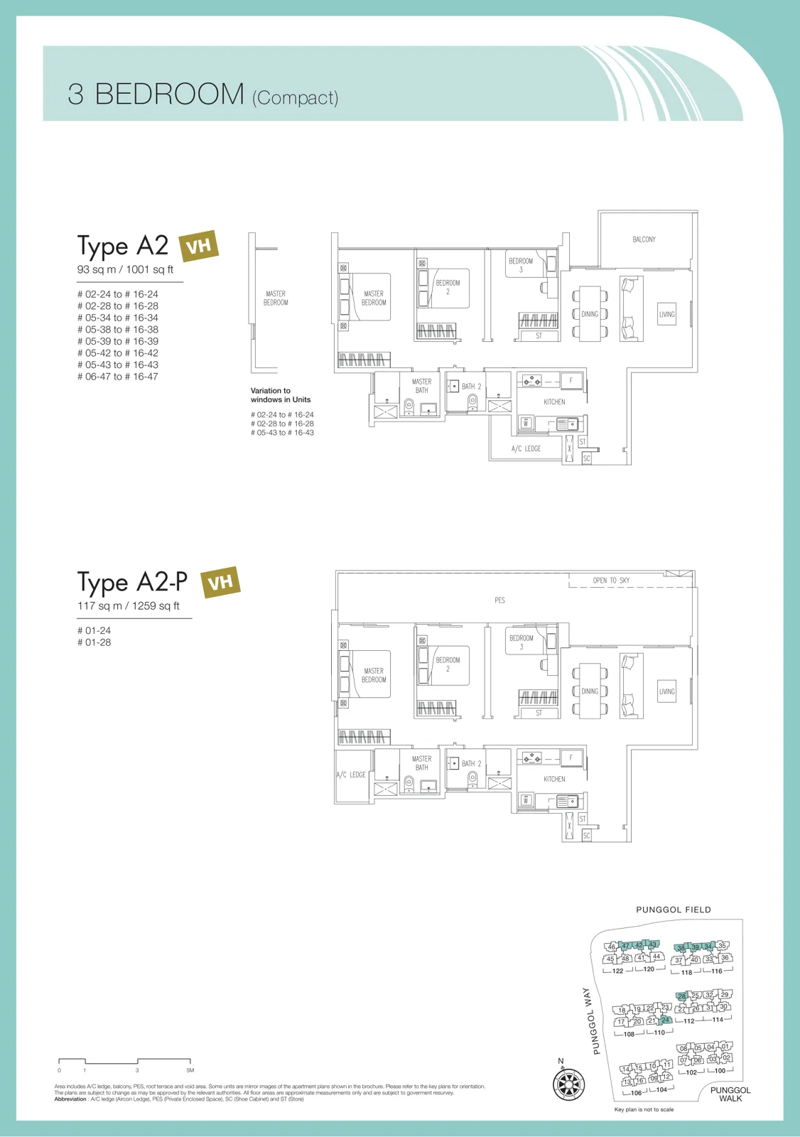 Twin Waterfalls floor plan, type A2: 3-Bedroom Compact, 1,001 sq ft