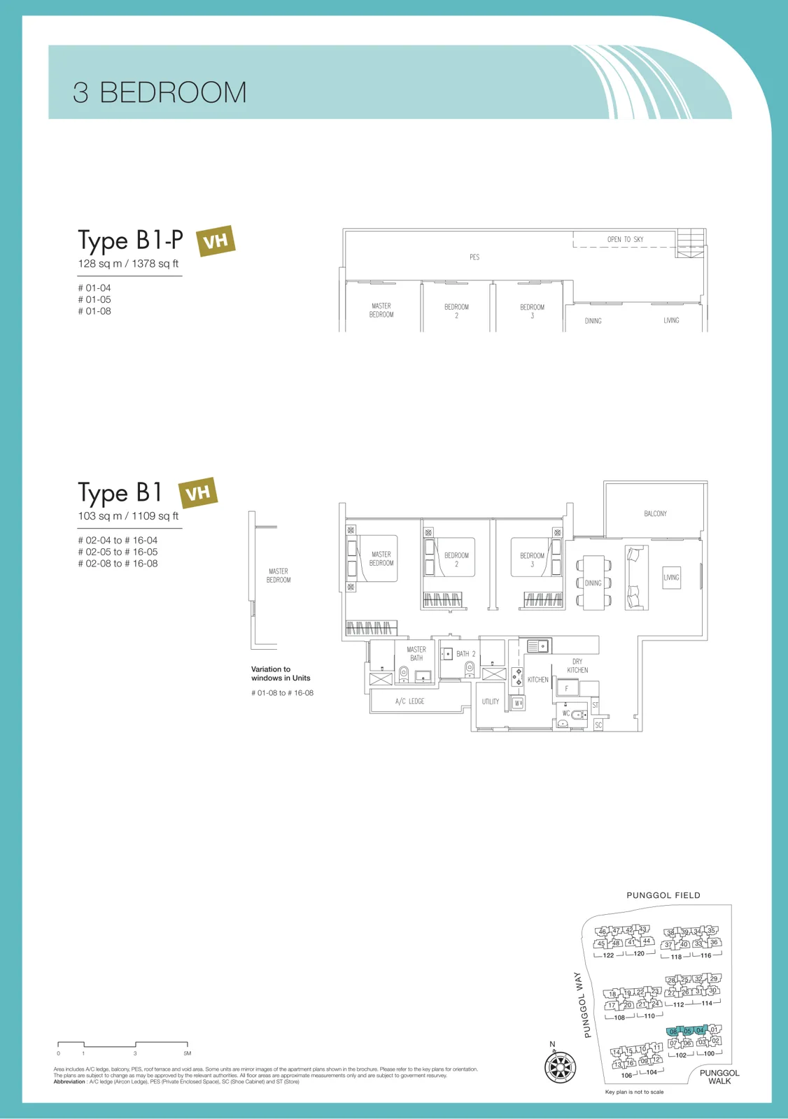 Twin Waterfalls floor plan, type B1: 3-Bedroom, 1,109 sq ft