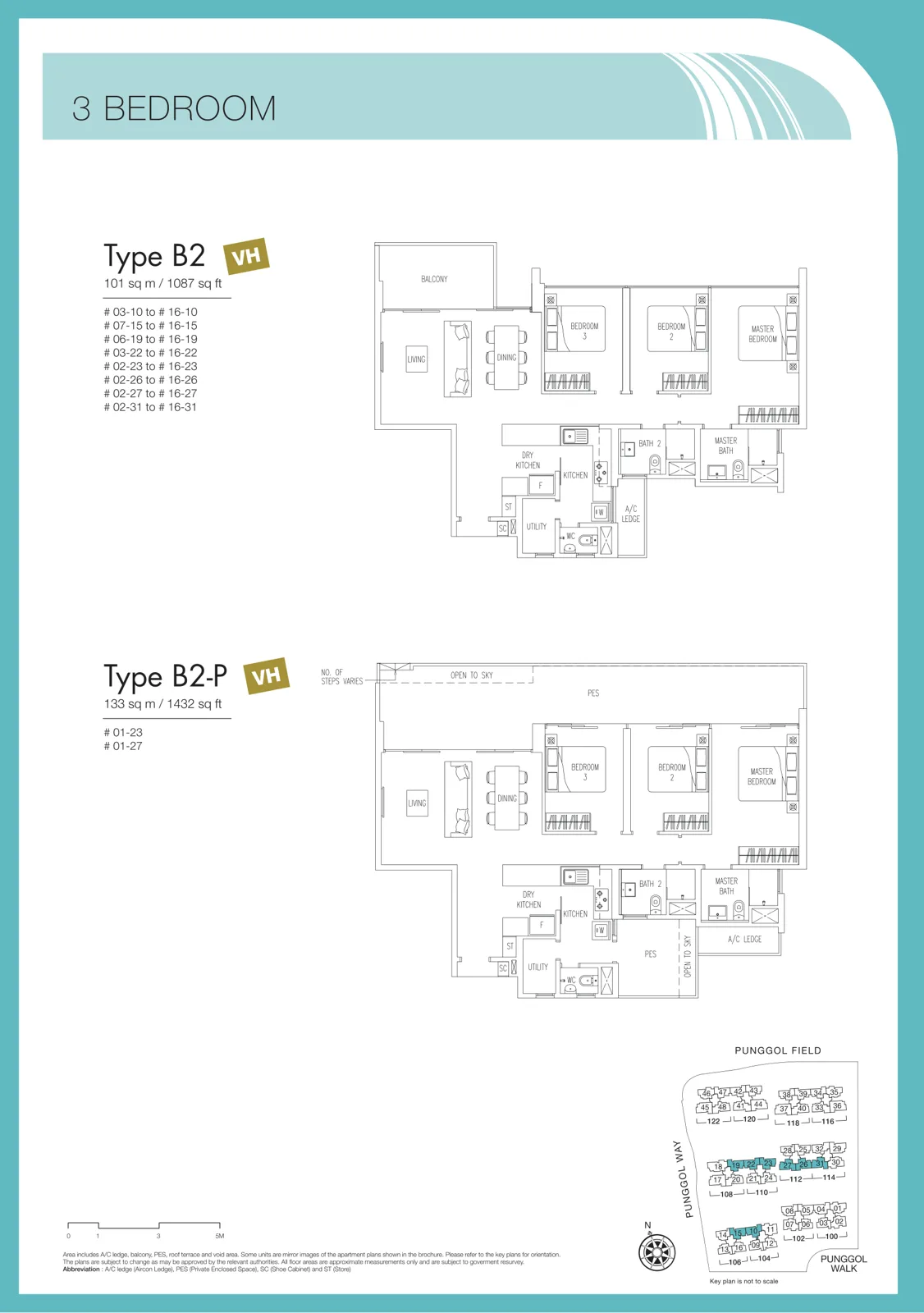 Twin Waterfalls floor plan, type B2: 3-Bedroom, 1,087 sq ft
