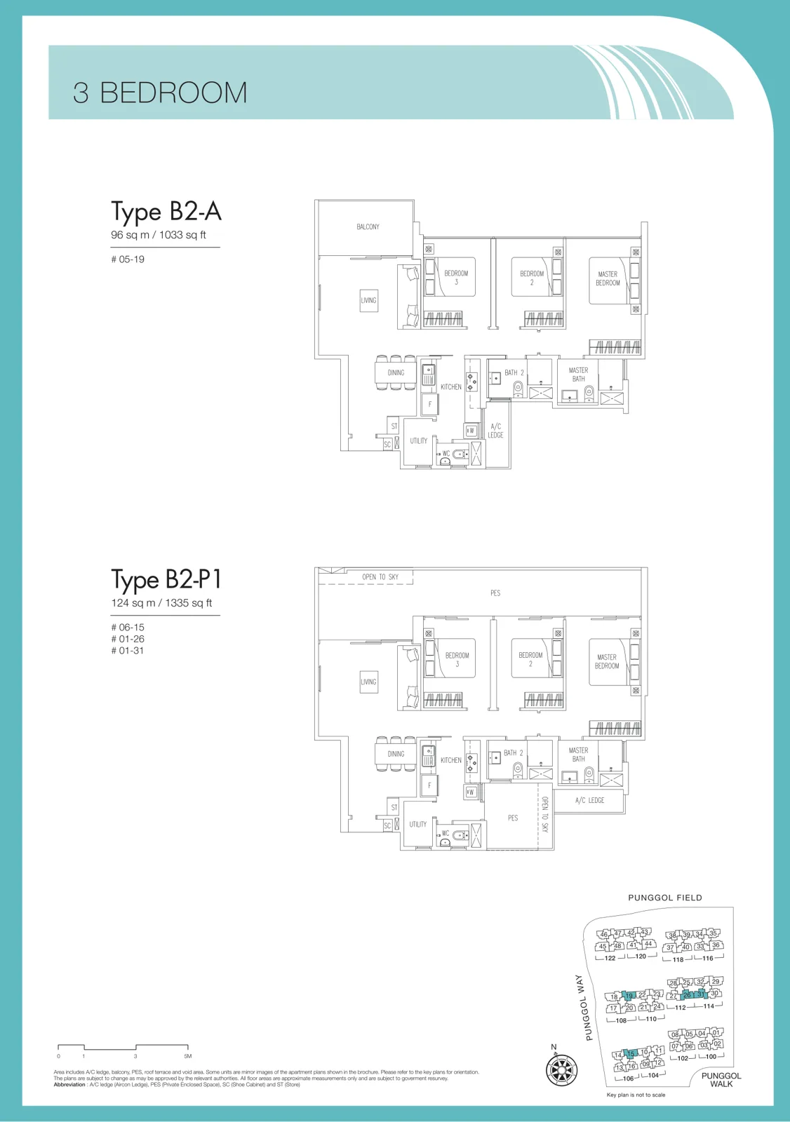 Twin Waterfalls floor plan, type B2-A: 3-Bedroom, 1,033 sq ft