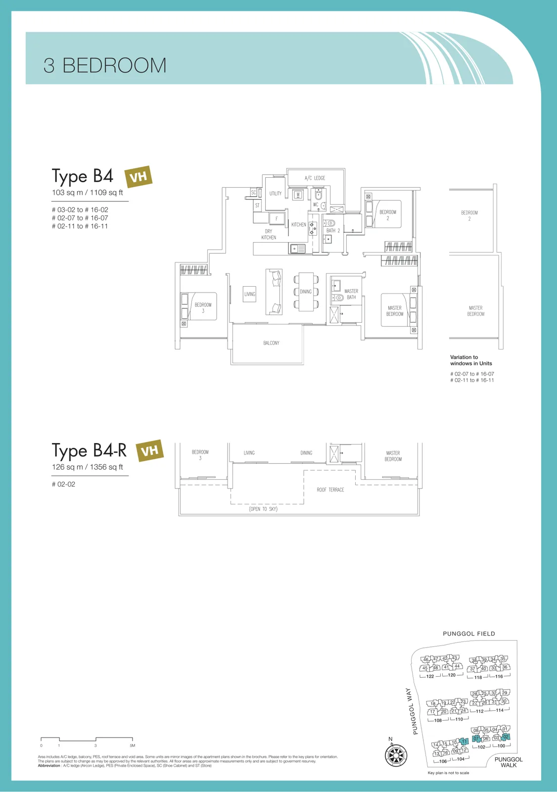 Twin Waterfalls floor plan, type B4: 3-Bedroom, 1,109 sq ft