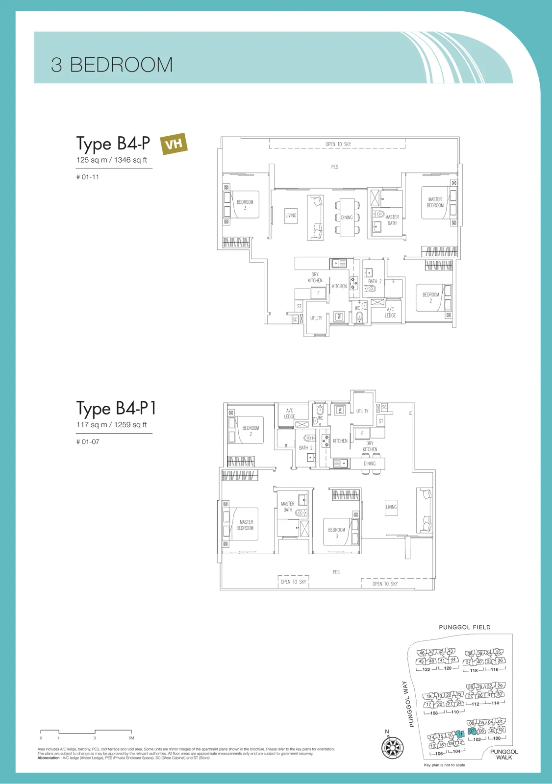 Twin Waterfalls floor plan, type B4-P1: 3-Bedroom, 1,259 sq ft