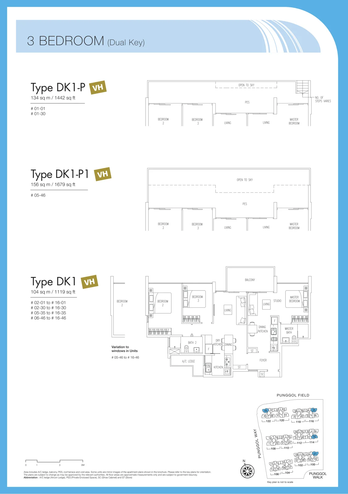Twin Waterfalls floor plan, type DK1: 3-Bedroom Dual Key, 1,119 sq ft