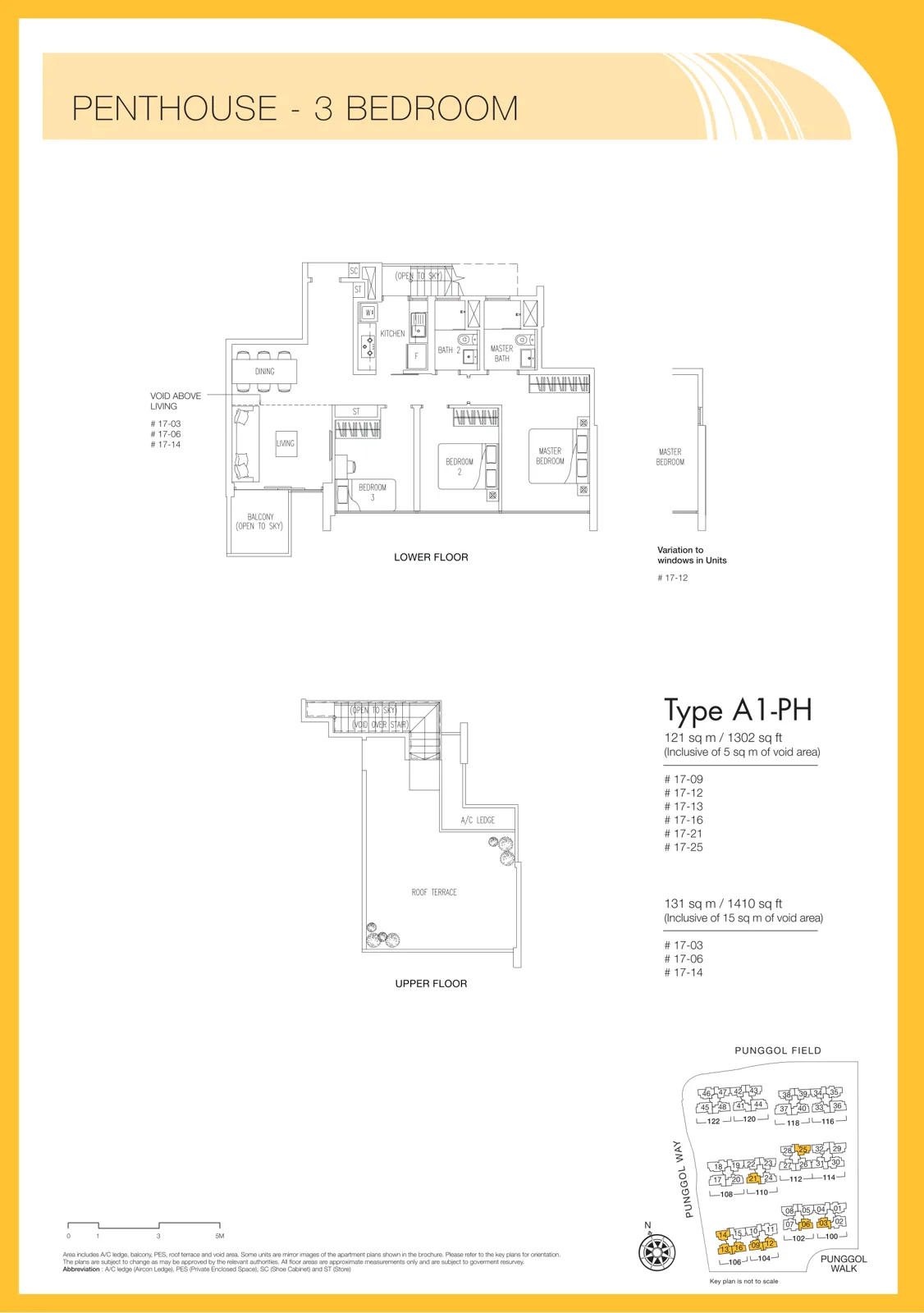 Twin Waterfalls floor plan, type A1-PH: Penthouse (3-bedroom), 1,302 sq ft