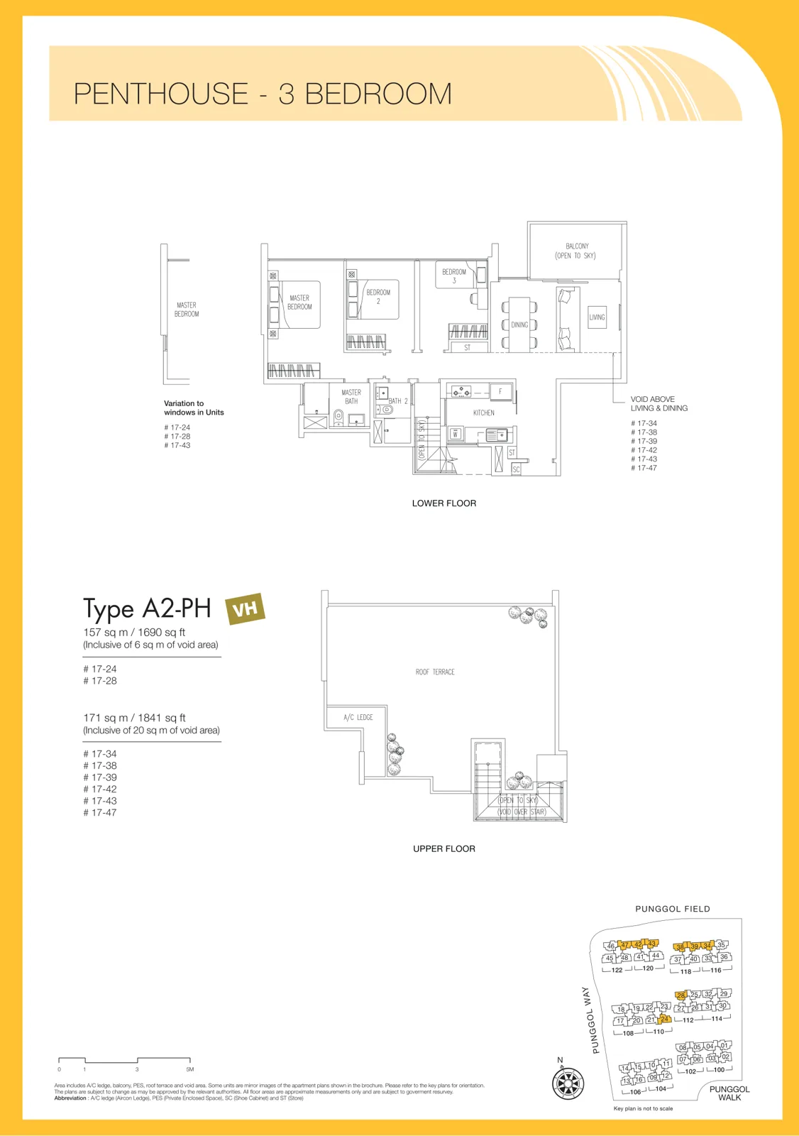 Twin Waterfalls floor plan, type A2-PH: Penthouse (3-bedroom), 1,690 sq ft