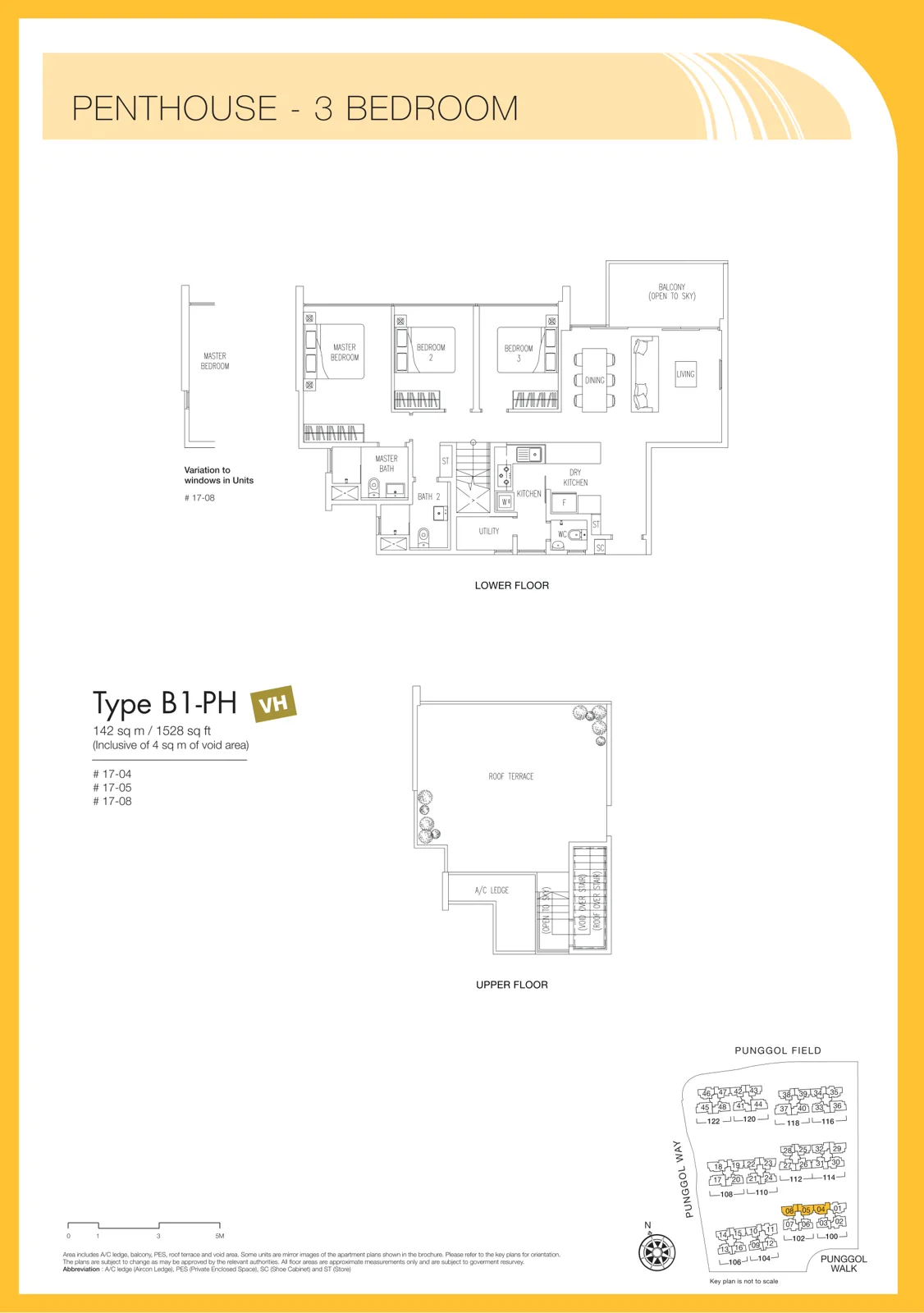 Twin Waterfalls floor plan, type B1-PH: Penthouse (3-bedroom), 1,528 sq ft