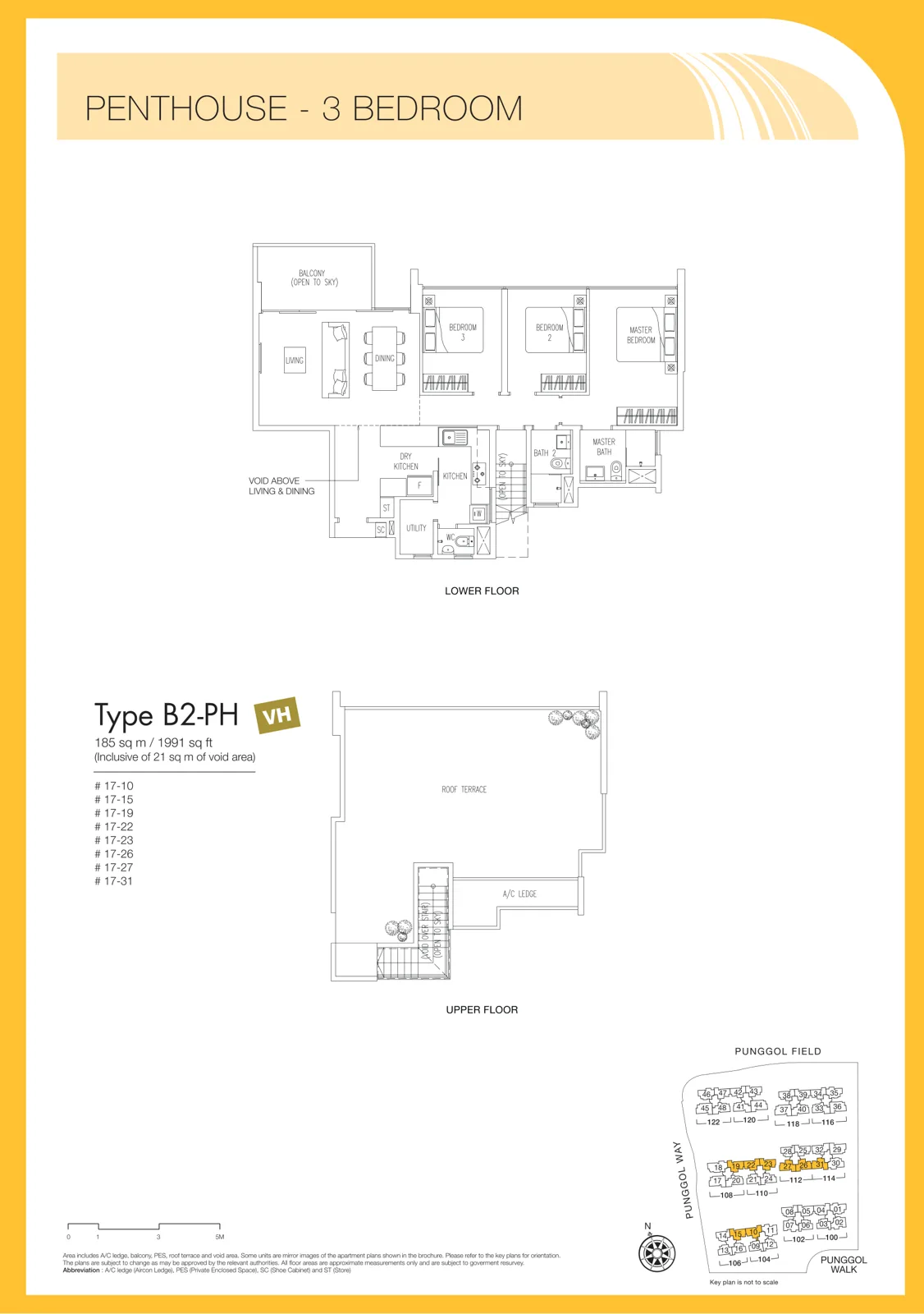 Twin Waterfalls floor plan, type B2-PH: Penthouse (3-bedroom), 1,991 sq ft