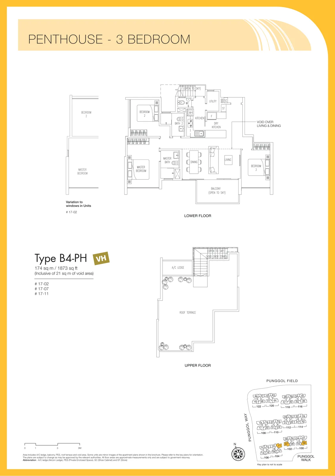 Twin Waterfalls floor plan, type B4-PH: Penthouse (3-bedroom), 1,873 sq ft
