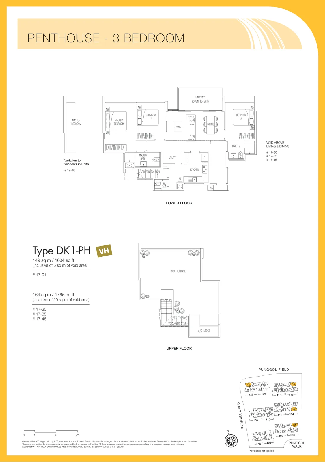 Twin Waterfalls floor plan, type DK1-PH: Penthouse (3-bedroom), 1,604 sq ft