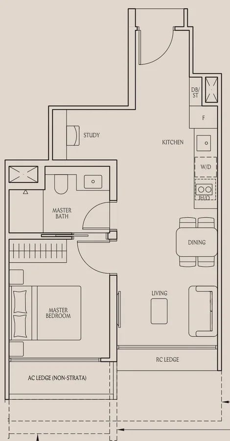 UpperHouse at Orchard Boulevard floor plan, type AS1: 1-Bedroom + Study, 474 sq ft
