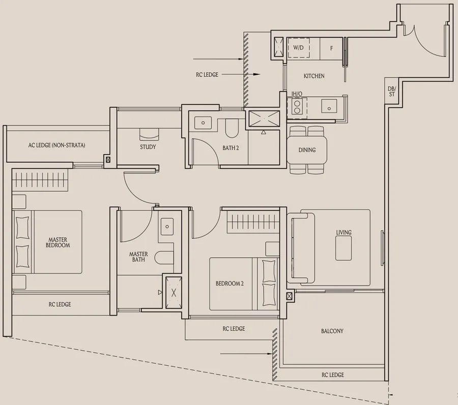 UpperHouse at Orchard Boulevard floor plan, type BPS1: 2-Bedroom Premium + Study, 764 sq ft