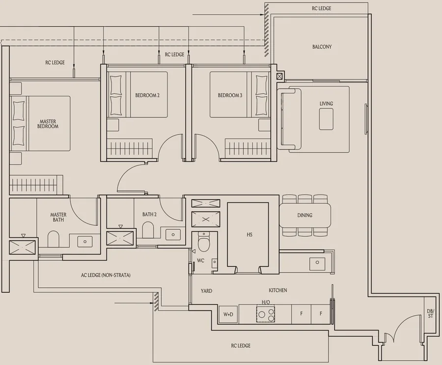 UpperHouse at Orchard Boulevard floor plan, type CP1: 3-Bedroom Premium, 1,012 sq ft