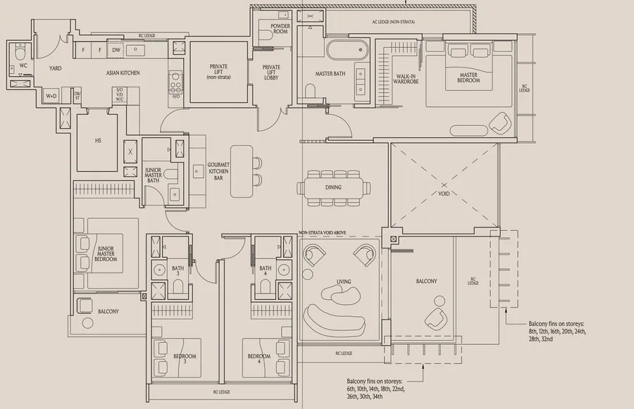 UpperHouse at Orchard Boulevard floor plan, type DP1: 4-Bedroom Suite, 2,056 sq ft