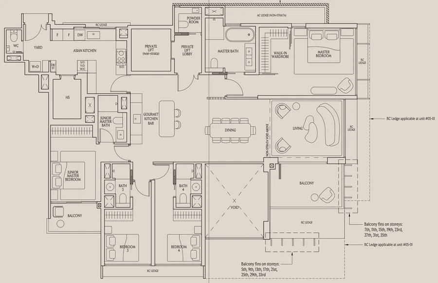 UpperHouse at Orchard Boulevard floor plan, type DP2: 4-Bedroom Suite, 2,056 sq ft