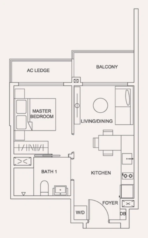 Urban Treasures floor plan, type 1A: 1-Bedroom, 452 sq ft
