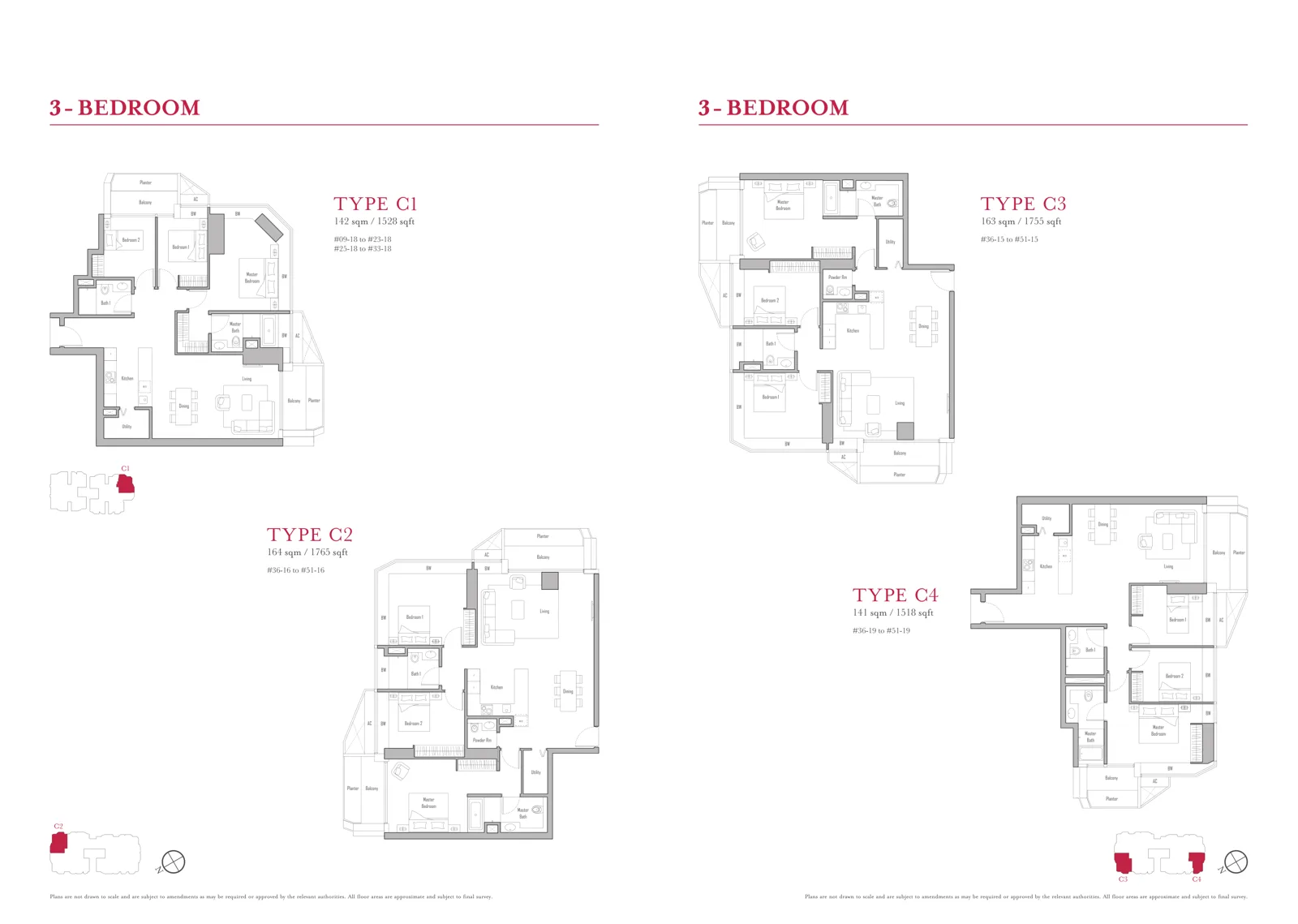 V on Shenton floor plan, type C4: 3-Bedroom, 1,518 sq ft