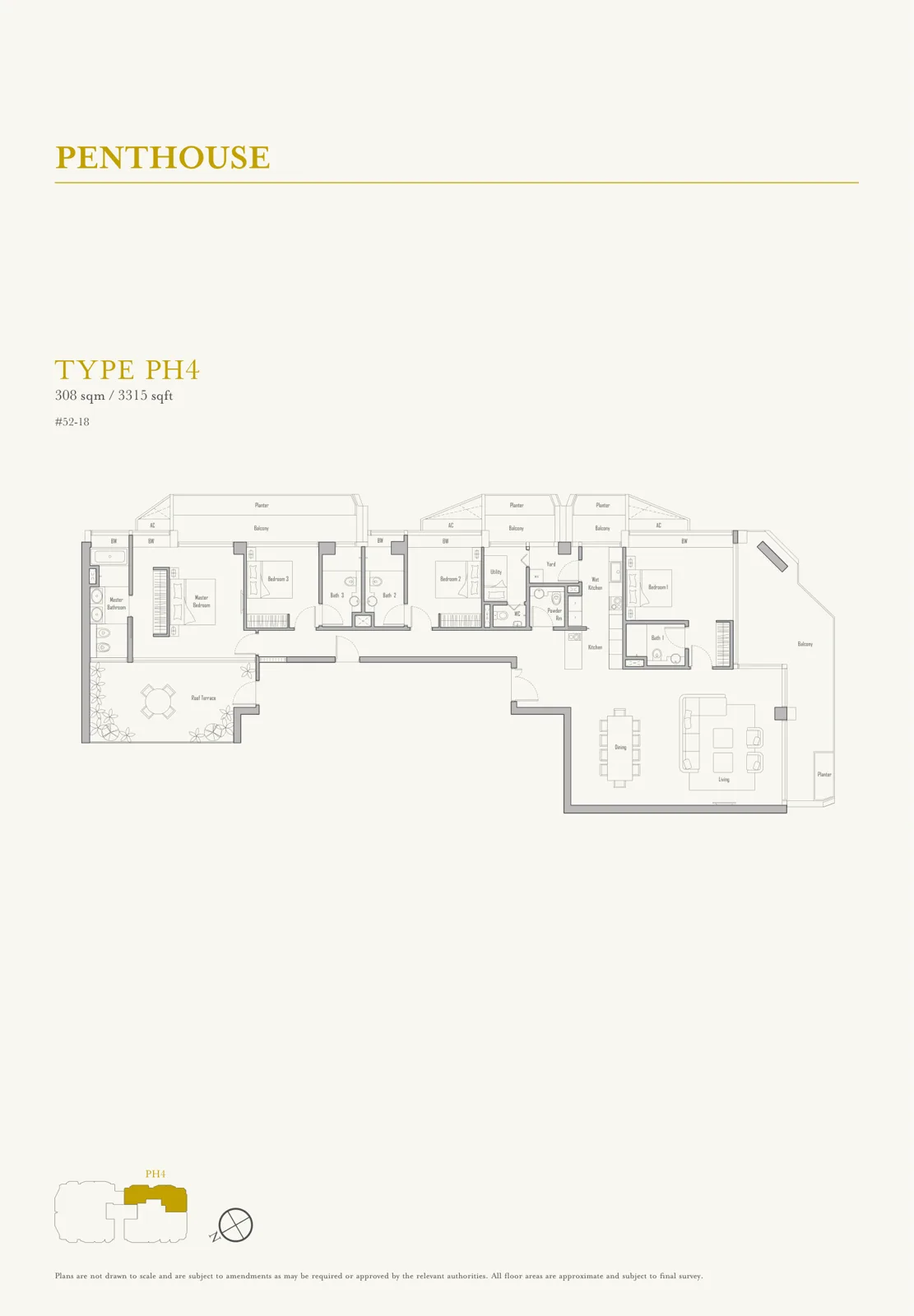 V on Shenton floor plan, type PH4: Penthouse, 3,315 sq ft