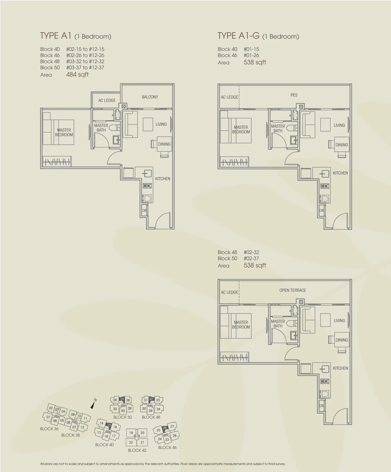 Vacanza @ East floor plan, type A1: 1-Bedroom, 484 sq ft
