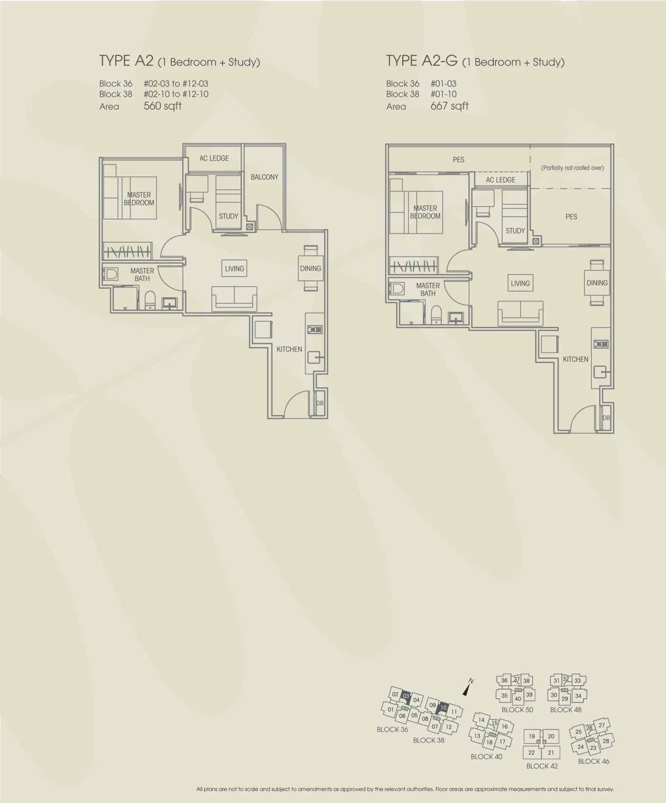 Vacanza @ East floor plan, type A2: 1-Bedroom + Study, 560 sq ft