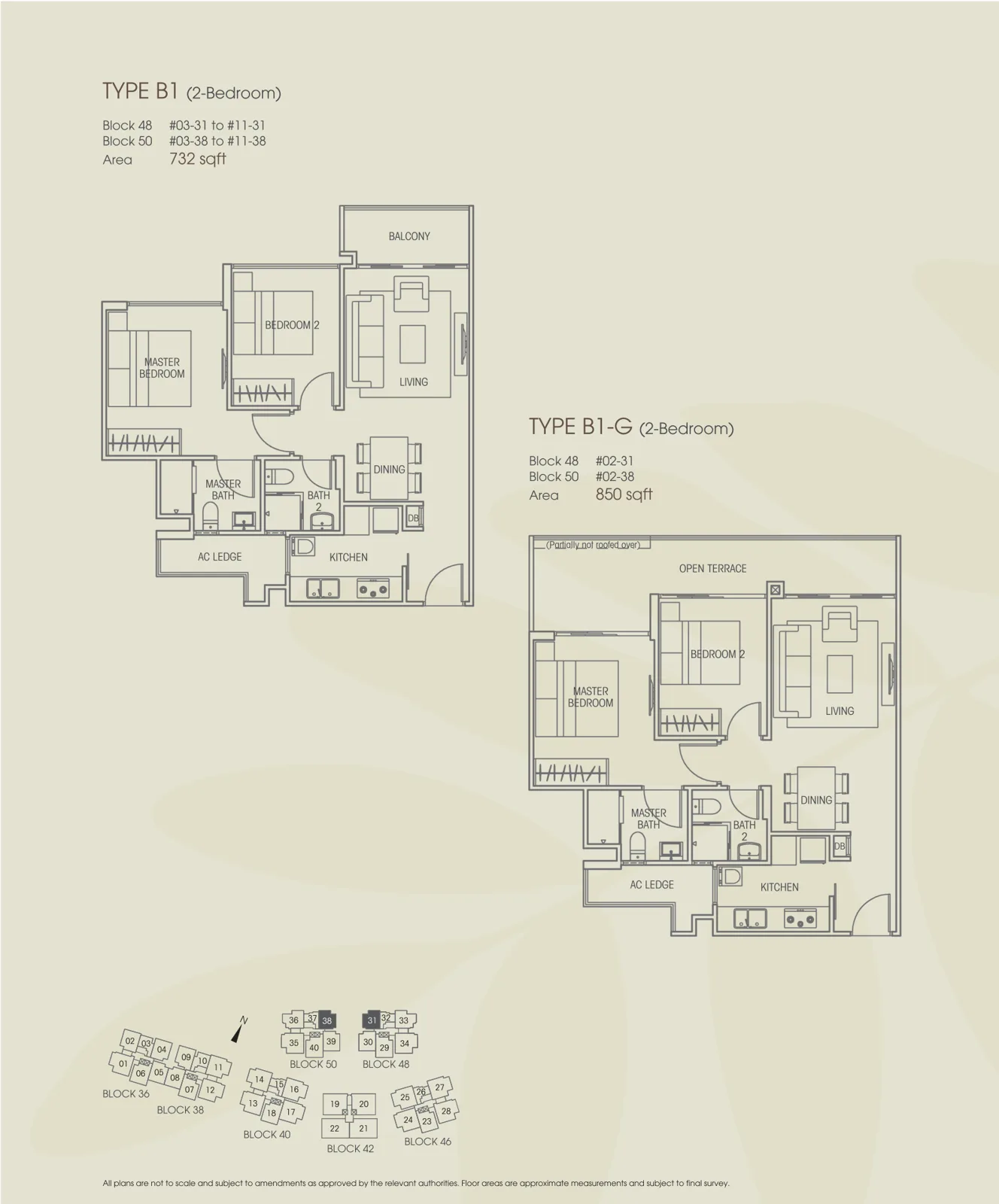 Vacanza @ East floor plan, type B1: 2-Bedroom, 732 sq ft
