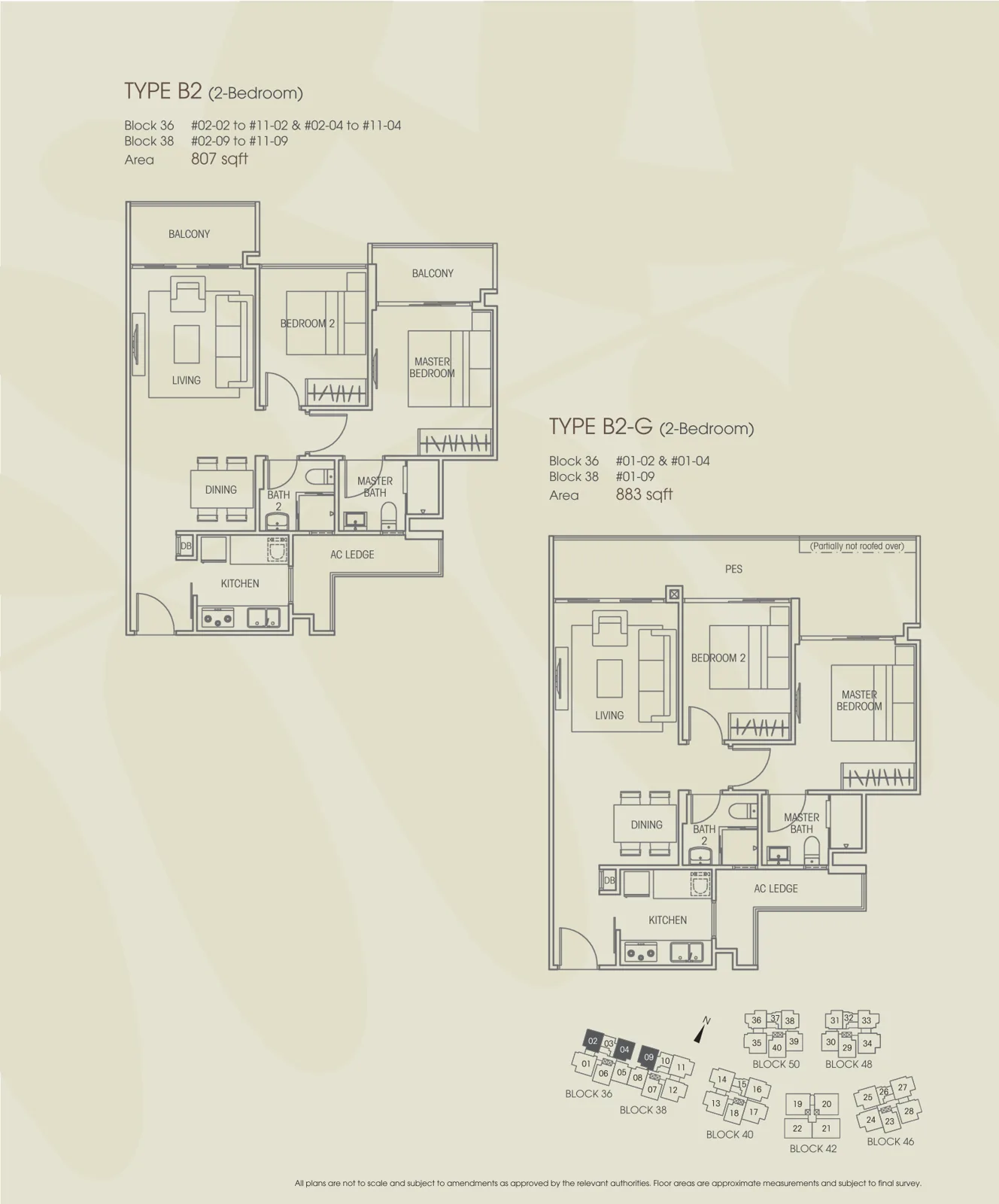Vacanza @ East floor plan, type B2: 2-Bedroom, 807 sq ft