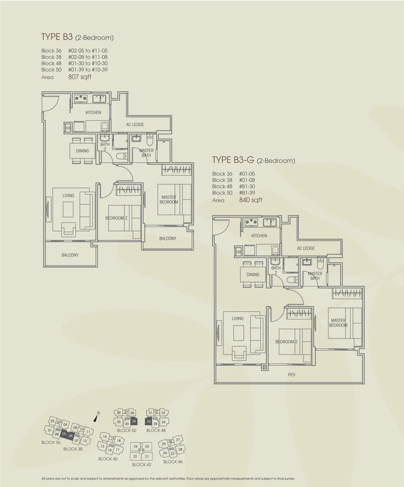 Vacanza @ East floor plan, type B3: 2-Bedroom, 807 sq ft